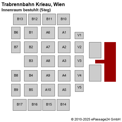 Saalplan Trabrennbahn Krieau, Wien, Österreich, Innenraum bestuhlt (Steg)