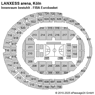 Saalplan LANXESS arena, Köln, Deutschland, Innenraum bestuhlt - FIBA Eurobasket