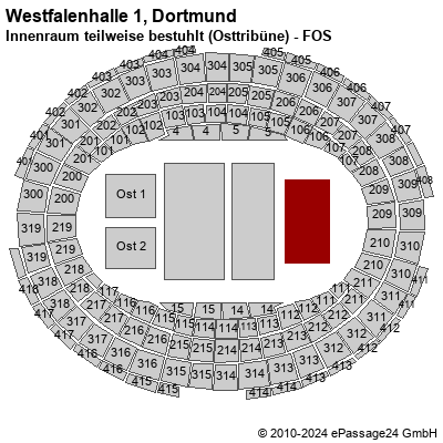 Saalplan Westfalenhalle 1, Dortmund, Deutschland, Innenraum teilweise bestuhlt (Osttribüne) - FOS