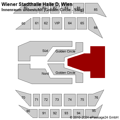 Saalplan Wiener Stadthalle Halle D, Wien, Österreich, Innenraum unbestuhlt (Golden Circle - Steg)