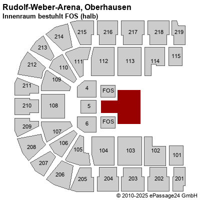 Saalplan König-Pilsener-ARENA, Oberhausen, Deutschland, Innenraum bestuhlt FOS (halb)