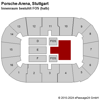 Saalplan Porsche-Arena, Stuttgart, Deutschland, Innenraum bestuhlt FOS (halb)