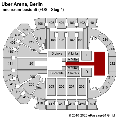 Saalplan Mercedes-Benz Arena (ex. o2 World Berlin), Berlin, Deutschland, Innenraum bestuhlt (FOS - Steg 4)