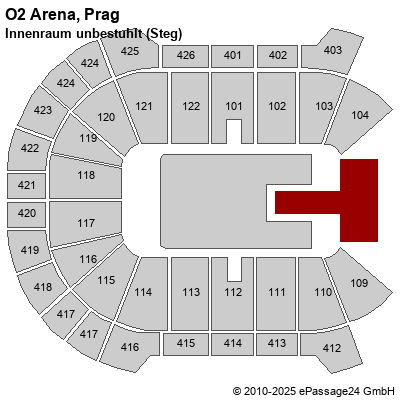 Saalplan O2 Arena, Prag, Tschechien , Innenraum unbestuhlt (Steg)