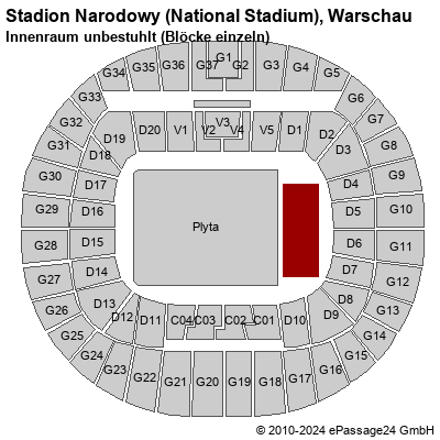 Saalplan Stadion Narodowy (National Stadium), Warschau, Polen, Innenraum unbestuhlt (Blöcke einzeln)