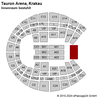 Saalplan Tauron Arena, Krakau, Polen, Innenraum bestuhlt 