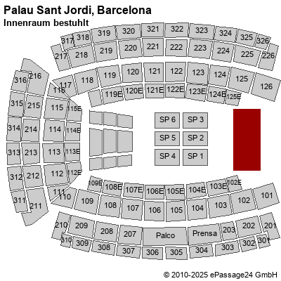 Saalplan Palau Sant Jordi, Barcelona, Spanien, Innenraum bestuhlt