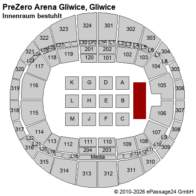 Saalplan PreZero Arena Gliwice, Gliwice, Polen, Innenraum bestuhlt 