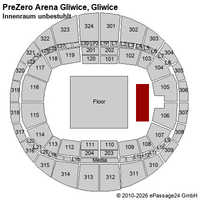 Saalplan PreZero Arena Gliwice, Gliwice, Polen, Innenraum unbestuhlt 