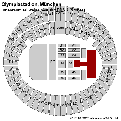 Saalplan Olympiastadion, München, Deutschland, Innenraum teilweise bestuhlt FOS 2 (Stones)