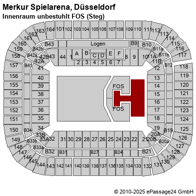 Saalplan ESPRIT arena, Düsseldorf, Deutschland, Innenraum unbestuhlt FOS (Steg)