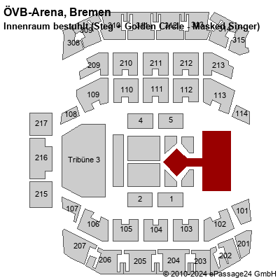 Saalplan ÖVB-Arena, Bremen, Deutschland, Innenraum bestuhlt (Steg + Golden Circle - Masked Singer)