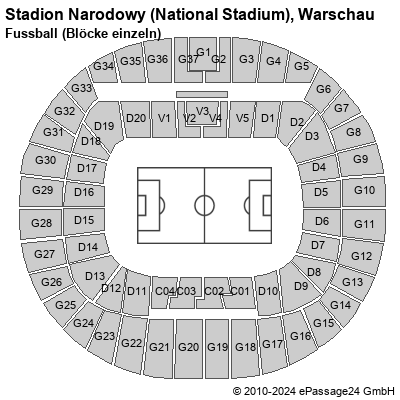 Saalplan Stadion Narodowy (National Stadium), Warschau, Polen, Fussball (Blöcke einzeln)