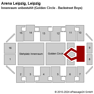 Saalplan Arena Leipzig, Leipzig, Deutschland, Innenraum unbestuhlt (Golden Circle - Backstreet Boys)