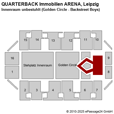 Saalplan Arena Leipzig, Leipzig, Deutschland, Innenraum unbestuhlt (Golden Circle - Backstreet Boys)