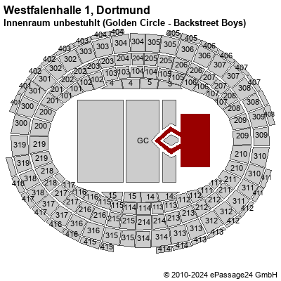 Saalplan Westfalenhalle 1, Dortmund, Deutschland, Innenraum unbestuhlt (Golden Circle - Backstreet Boys)