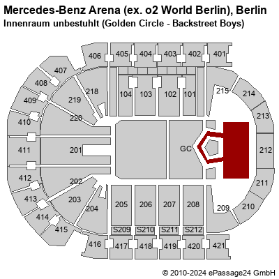 Saalplan Mercedes-Benz Arena (ex. o2 World Berlin), Berlin, Deutschland, Innenraum unbestuhlt (Golden Circle - Backstreet Boys)