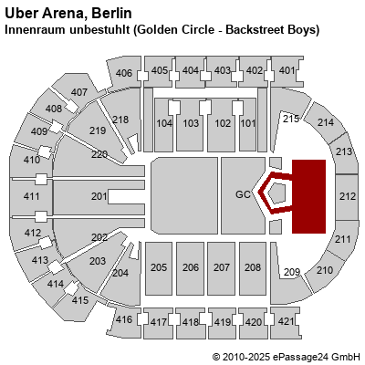 Saalplan Mercedes-Benz Arena (ex. o2 World Berlin), Berlin, Deutschland, Innenraum unbestuhlt (Golden Circle - Backstreet Boys)