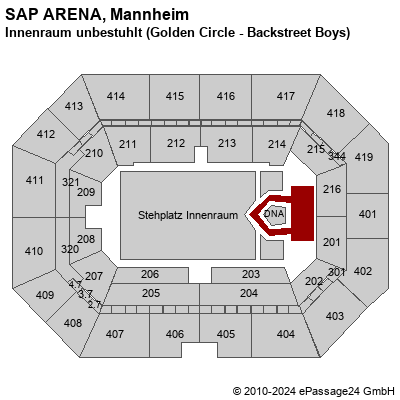 Saalplan SAP ARENA, Mannheim, Deutschland, Innenraum unbestuhlt (Golden Circle - Backstreet Boys)