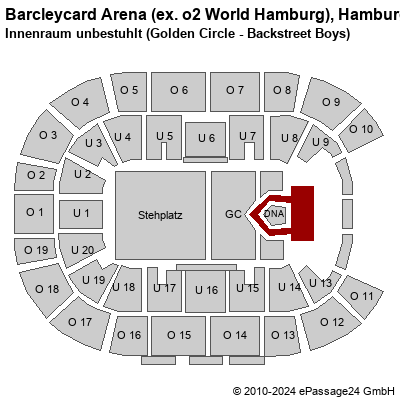 Saalplan Barcleycard Arena (ex. o2 World Hamburg), Hamburg, Deutschland, Innenraum unbestuhlt (Golden Circle - Backstreet Boys)