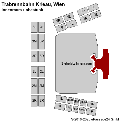 Saalplan Trabrennbahn Krieau, Wien, Österreich, Innenraum unbestuhlt