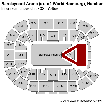 Saalplan Barcleycard Arena (ex. o2 World Hamburg), Hamburg, Deutschland, Innenraum unbestuhlt FOS - Volbeat