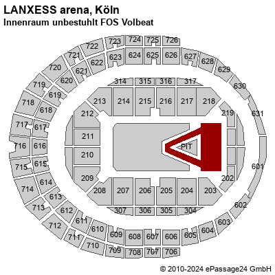 Saalplan LANXESS arena, Köln, Deutschland, Innenraum unbestuhlt FOS Volbeat