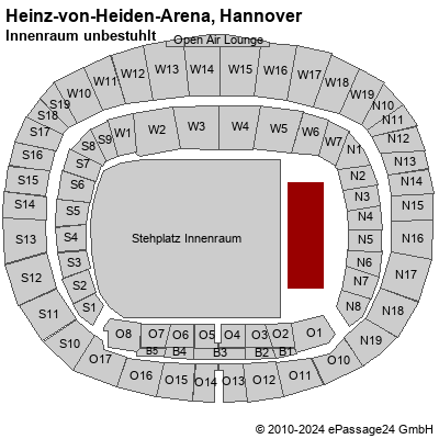 Saalplan Heinz-von-Heiden-Arena, Hannover, Deutschland, Innenraum unbestuhlt