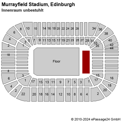 Saalplan Murrayfield Stadium, Edinburgh, Großbritannien, Innenraum unbestuhlt 