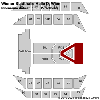 Saalplan Wiener Stadthalle Halle D, Wien, Österreich, Innenraum unbestuhlt (FOS Volbeat)