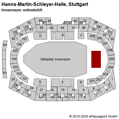 Saalplan Hanns-Martin-Schleyer-Halle, Stuttgart, Deutschland, Innenraum unbestuhlt