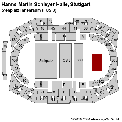 Saalplan Hanns-Martin-Schleyer-Halle, Stuttgart, Deutschland, Stehplatz Innenraum (FOS 3)