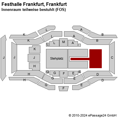 Saalplan Festhalle Frankfurt, Frankfurt, Deutschland, Innenraum teilweise bestuhlt (FOS)