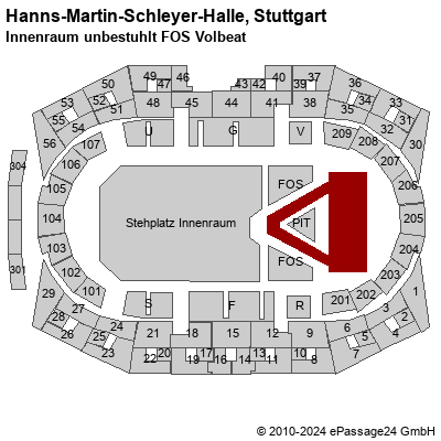 Saalplan Hanns-Martin-Schleyer-Halle, Stuttgart, Deutschland, Innenraum unbestuhlt FOS Volbeat