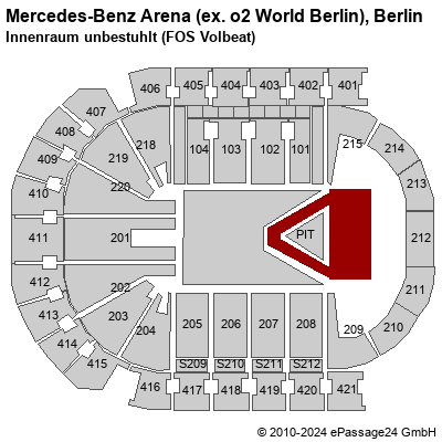 Saalplan Mercedes-Benz Arena (ex. o2 World Berlin), Berlin, Deutschland, Innenraum unbestuhlt (FOS Volbeat)