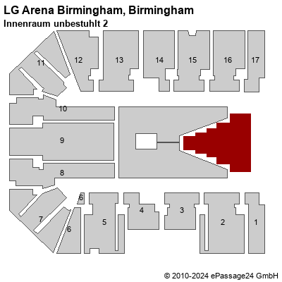 Saalplan LG Arena Birmingham, Birmingham, Großbritannien, Innenraum unbestuhlt 2