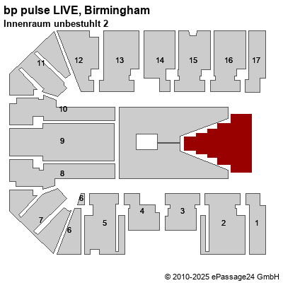 Saalplan bp pulse LIVE, Birmingham, Großbritannien, Innenraum unbestuhlt 2