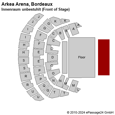 Saalplan Arkea Arena, Bordeaux, Frankreich, Innenraum unbestuhlt (Front of Stage)