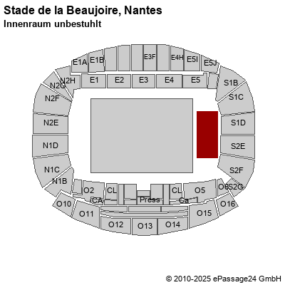 Saalplan Stade de la Beaujoire, Nantes, Frankreich, Innenraum unbestuhlt