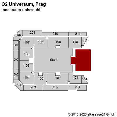 Saalplan O2 Universum, Prag, Tschechien , Innenraum unbestuhlt