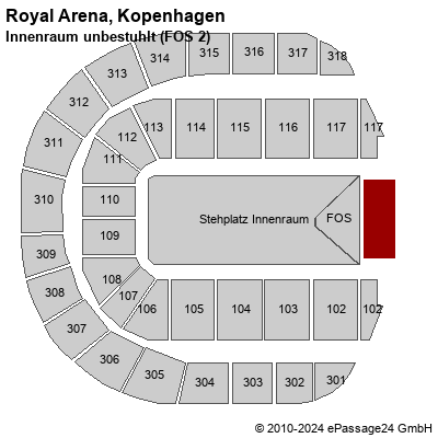 Saalplan Royal Arena, Kopenhagen, Dänemark, Innenraum unbestuhlt (FOS 2)