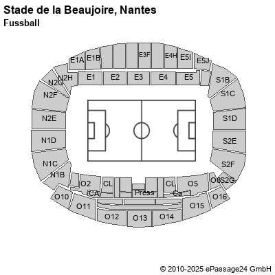 Saalplan Stade de la Beaujoire, Nantes, Frankreich, Fussball
