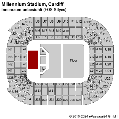 Saalplan Millennium Stadium, Cardiff, Großbritannien, Innenraum unbestuhlt (FOS Stlyes)