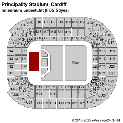 Saalplan Millennium Stadium, Cardiff, Großbritannien, Innenraum unbestuhlt (FOS Stlyes)