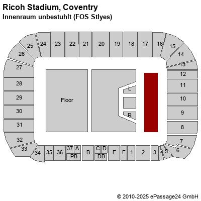 Saalplan Ricoh Stadium, Coventry, Großbritannien, Innenraum unbestuhlt (FOS Stlyes)