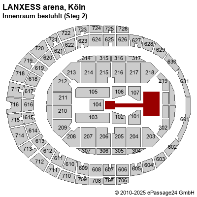 Saalplan LANXESS arena, Köln, Deutschland, Innenraum bestuhlt (Steg 2)