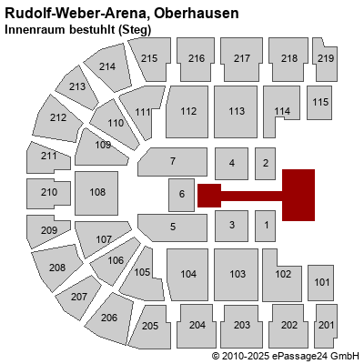 Saalplan König-Pilsener-ARENA, Oberhausen, Deutschland, Innenraum bestuhlt (Steg)