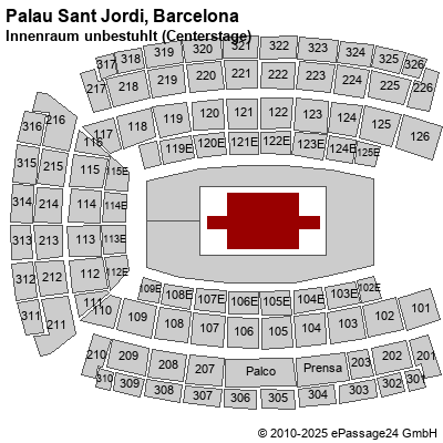 Saalplan Palau Sant Jordi, Barcelona, Spanien, Innenraum unbestuhlt (Centerstage)