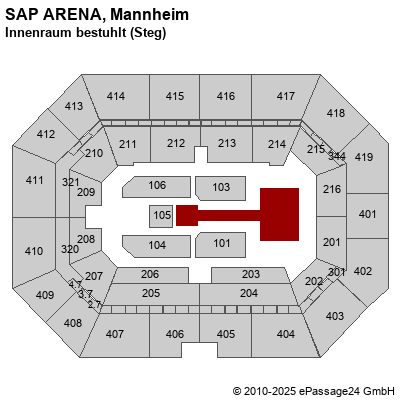 Saalplan SAP ARENA, Mannheim, Deutschland, Innenraum bestuhlt (Steg)