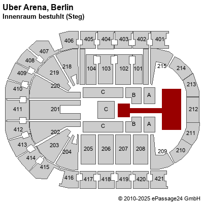 Saalplan Mercedes-Benz Arena (ex. o2 World Berlin), Berlin, Deutschland, Innenraum bestuhlt (Steg)